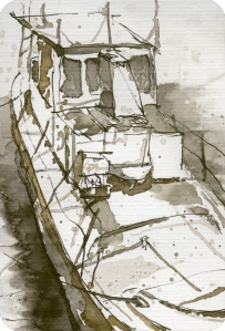 Boot - Frank Hess - Tusche auf Aquarellpapier - 15,4 x 10,4 cm
